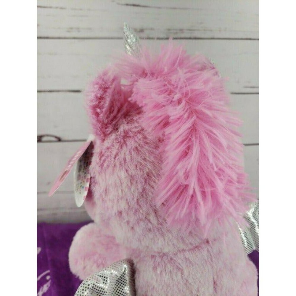 13" Plush Pink Unicorn Stuffed Animal White‎ Silver Sparkle Wings Horn NWT NEW - Picture 7 of 10